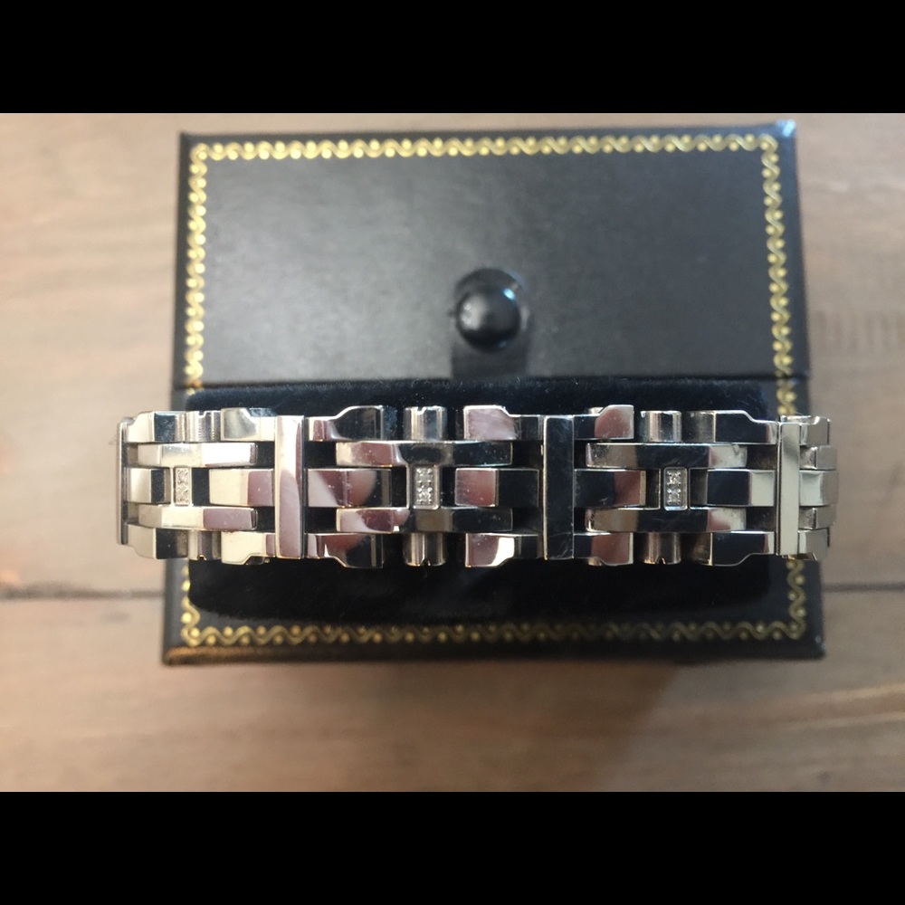 Black & Blue stainless steel bracelet w/diamonds - Picture 6 of 7